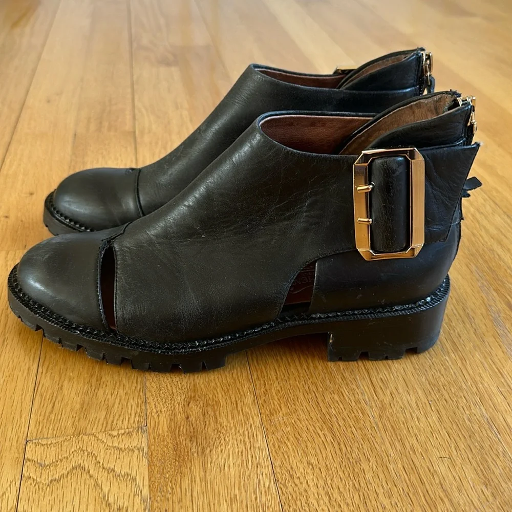 Jeffrey Campbell Great Moments Cut-Out Ankle Black Leather Booties - Picture 4 of 11